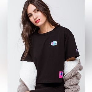 CHAMPION Heritage Black Womens Crop Tee reverse weave